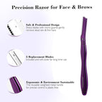Dermaplane Razor for Women Face with 6 Refill Blades, Dermaplaning Tool Face Razors for Removes Facial Hair, Peach Fuzz, Reusable Metal Handle Eyebrow Razor (Purple)