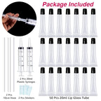 AMORIX 50PCS Lip Gloss Tubes 20ml Black Cap Lip Gloss Containers Empty Lip Balm Tubes Cosmetic Lipgloss Tubes + 2 x 20ml Syringes Tag Labels for DIY Lip Gloss Base Glitter