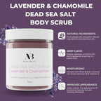 Amira Beauty Dead Sea Salt Body Scrub | Lavender & Chamomile | Foaming Shower Scrub with Organic Essential Oils | Exfoliates and Moisturizes Skin | 7 OZ