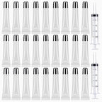 50PCS Lip Gloss Tubes 15ml Silver Cap Lip Gloss Containers Empty Lip Balm Tubes Refillable Cosmetic Squeeze Lipgloss Tubes + 2 x 20ml Syringes Tag Labels Stickers for DIY Lip Gloss Base Glitter