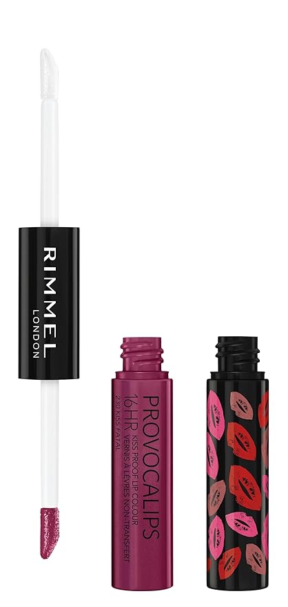 Rimmel London Provocalips 16hr Kiss-Proof Lip Color - Two-Step Liquid Lipstick to Lock in Color and Shine - 230 Kiss Fatal, .14 fl.oz.