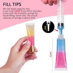 AMORIX 50PCS Lip Gloss Tubes Empty 10ml Pink Cap Lip Gloss Containers Lip Balm Tubes Cute Squeeze Tubes Lipgloss Making Supplies + 2 x 20ml Syringes Tag Labels for Lip Gloss Base