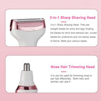 Bikini Trimmer for Women, Electric Razor Hair Shaver for Face Nose Eyebrow Beard Mustache Arm Leg Armpit Bikini, Replaceable Lady Facial Razor, Painless Rechargeable 4 in 1 Women Body Shaver for Trip