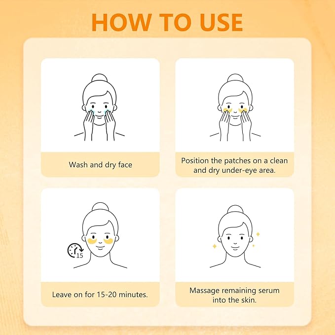 Under Eye Patches with Vitamin C & Caffeine 30 Pairs for Dark Circles, Fine Lines and Puffiness, with Niacinamide Hydra-Gel Collagen, Skin Care for Men & Women