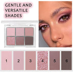 6 Colors Nude Pink Purple Matte Shimmer Eyeshadow Palette for Eye Makeup,High Pigmented Brown Eye Shadow Primers Powder Palet de sombras de ojos