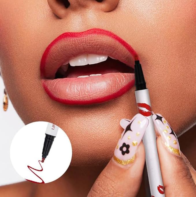 Longwear Liquid Lip Liner, Matte Lip Tint Stain Marker Pen, 2 in1 Liquid Lipstick & Lip Liner Pencil, Long Lasting Waterproof Lip gloss for Women, Fuller Lips Makeup (02+04)