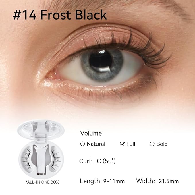 Soft Magnetic Eyelashes Kit with Applicator, No.14 Frost Black, Reusable Glue-free Wispy Magnetic Lashes, Cruelty-free False Lashes, Waterproof, Lightweight, Suit for Heavy Makeup