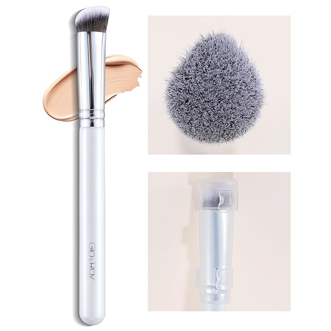 GLO&RAY Concealer Brush Under Eye - Makeup Brush Angled Flat Teardrop, Nose Contour for Powder Pro Concealing Blending for Liquid & Cream Cosmetic, Foundation Brushes Small With Dust Cover (White)