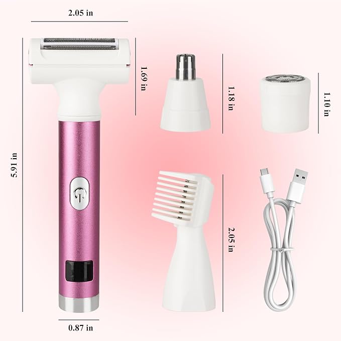 Electric Shaver for Women Men,2025 Cordless Electric Razor with 4 Accessories,Rechargeable Beauty Lady Led Display Facial Hair Remover,Smooth & Silky Bikini Trimmer for Body (Pink)