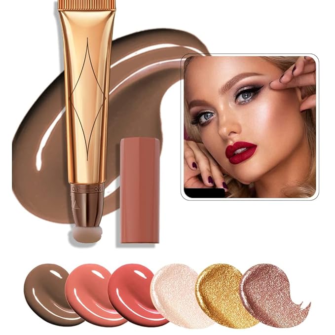 3 Color Contour Beauty Wand, Highlighter ，Face Concealer Contouring with Cushion Applicator Long Lasting & Smooth Matte Finish Liquid Illuminator Makeup Stick .(01 Contour+03 Cherry Red +05 Bronze Gold)