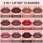 evpct Retractable 1Pcs Lip Liner Pencils and 1 Pcs Lip Gloss Makeup Set for Shaping & Sculpting Lips, Brown Long-Lasting Waterproof Longwear Matte Rich Lip Colors Liner Crayon Liquid Lipstick 05#