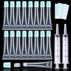 AMORIX 50PCS Lip Gloss Tubes 20ml Blue Cap Lip Gloss Containers Empty Lip Balm Tubes Squeeze Lipgloss Tubes + 2 x 20ml Syringes Tag Labels for DIY Lip Gloss Base Glitter