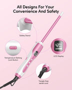 Wavytalk 3/8 Inch Small Curling Wand, Wand Curling Iron for Short & Long Hair, Ceramic Barrel with Adjustable Temperature, Heat Resistant Glove Included (Rose Pink)