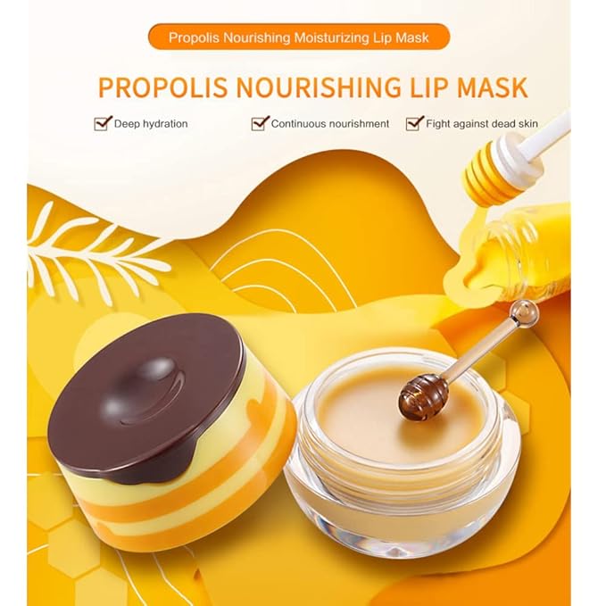 4Pcs Bee Lip Balm Honey Pot,Honey Lip Mask Hydrating Prevention Dry and Cracked Lip Scrubs Exfoliator,lip balm hydrating Bee Lip Mask Balm,Lip Sleep Mask Reduces Lip Lines