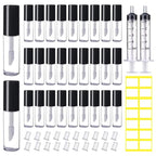 AMORIX 50PCS Mini Lip Gloss Tubes with Wand 1.2ml Empty Containers Clear Refillable Travel Lip Balm Bottles for Samples with 5ml Syringes DIY Lip Gloss Base + Tag Labels Stickers (Black)