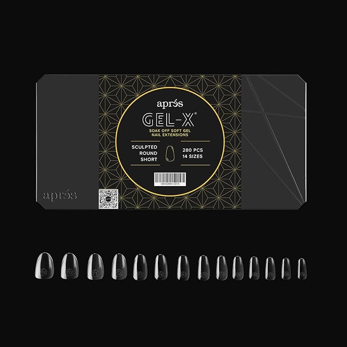 Apres Gel-X® Round Box of Nail Tips | 280 Gel-X Tips, Soft Tips, 14 Sizes 00-9 | Half-sizes Included (Sculpted Round Short, 280.00 Fl Oz (Pack of 1))