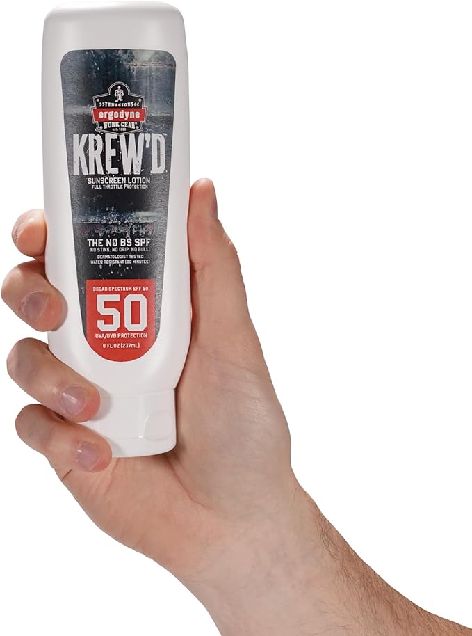 Ergodyne KREW'D 6351 Sunscreen Lotion, Broad Spectrum, SPF 50, 8 oz, 12-Pack