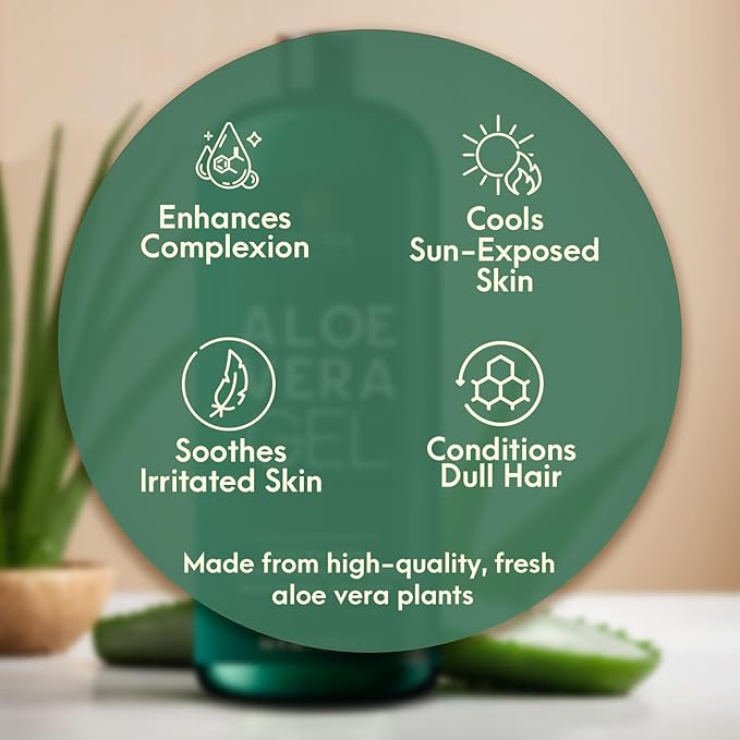 Pure Aloe Vera Gel for Face, Hair & Skin - Soothing Aloe Gel for Sunburn Relief - Made with Organic Aloe Vera Gel 95%, Chamomile & Vit E, for All Skin Types - 16 fl oz