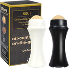 2Pcs Volcanic Face Roller Oil Control On The Go Oil-Absorbing Blotting Tool Natural Volcanic Roller Stone Ball (Black and White)