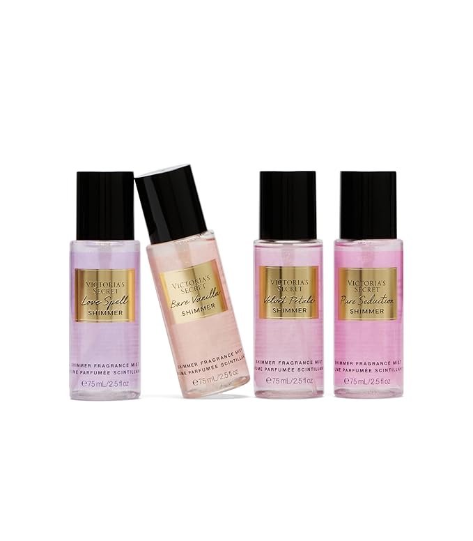 Victoria's Secret Fragrance Mist Collection 4 Piece Shimmer Mini Gift Set, Assorted Scents