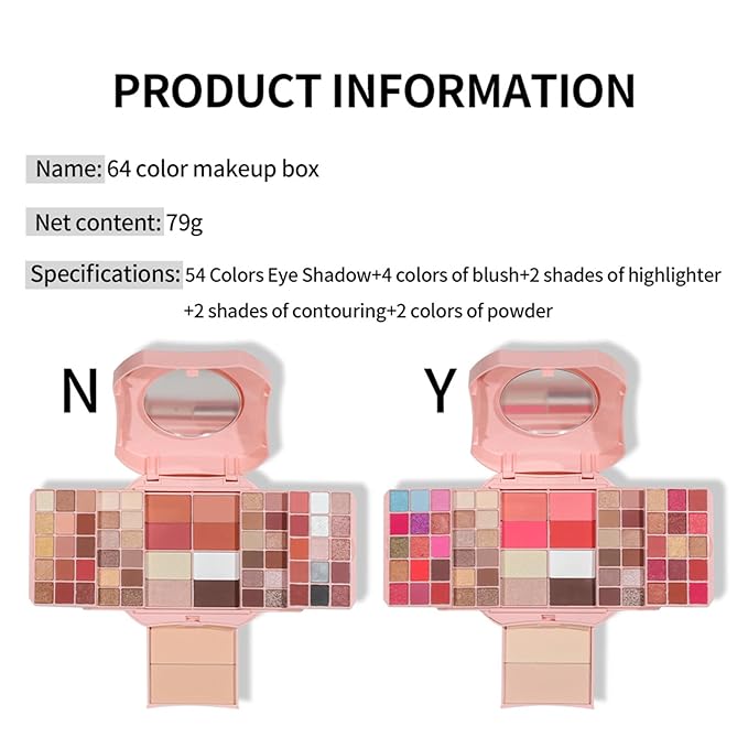 Makeup Eyeshadow Palettes,64 Colors Protable Multifunction Blush Highlighter