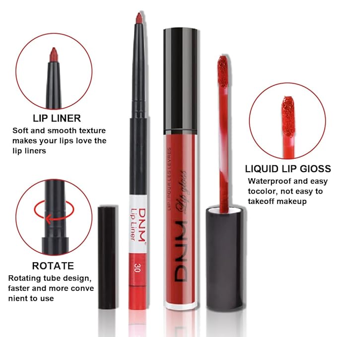 evpct 2Pcs Dark Oxblood Red Matte Lip Liner and Lipstick Combo Lip Gloss Stains Pencil Makeup Set Women Long Lasting 24 Hours Liquid Lipstick and Lip Liner Set labiales mate 24 horas originales