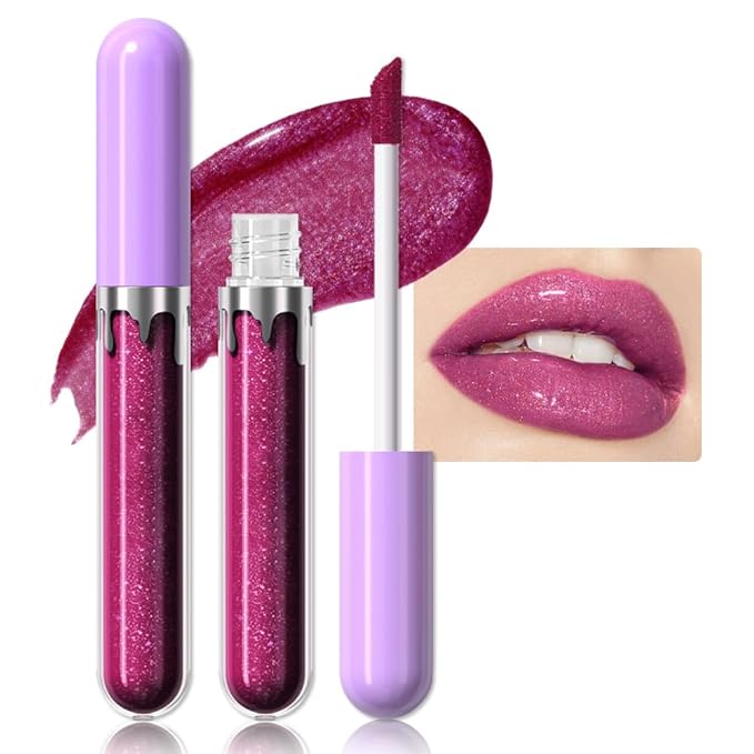 Glitter Liquid Lip Gloss,Plum Shimmer Lipstick, Waterproof Shimmer Lip Stain Lip Glaze, High Shine Long Lasting Shiny Lip Color Makeup 08#
