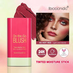 Soft Creamy Blush Stick,On-the-Go Blush,2-in-1 Cheek and Lip Tint,Waterproof Hydrating Solid Natural Moisture Smooth Blendable Matte Finish Face Blush Makeup,02 hot red