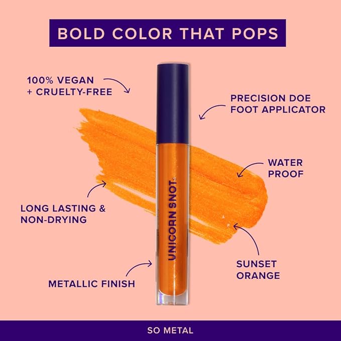 UNICORN SNOT Liquid Metal Lip Paint - Metallic Lip Gloss - Non-drying, Long-lasting Liquid Lipstick, Intense Pigment Color with Metallic Shimmer - Vegan, Cruelty-Free Makeup, Orange (Blaze)