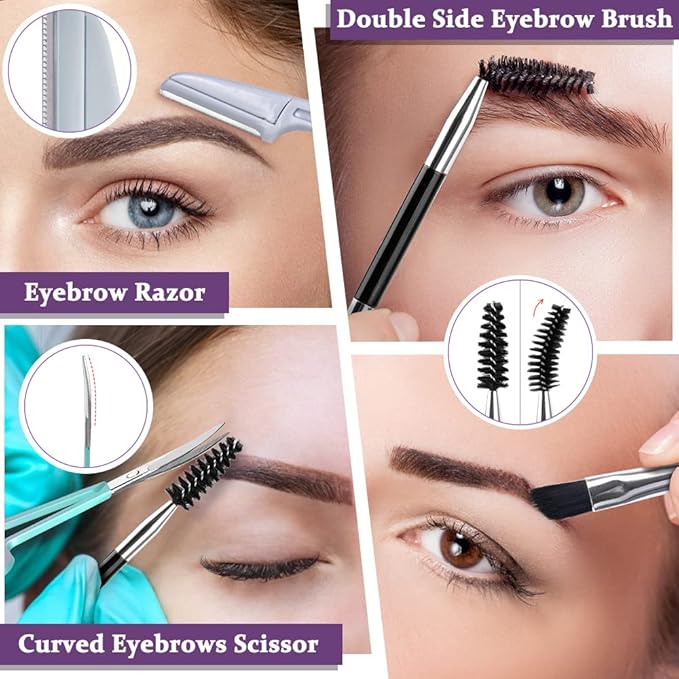 TsMADDTs 7PCS Tweezers for Women Facial Hair, Precision Tweezer Set for Eyebrows with Curved Scissor and Eyebrow Razor for Ingrown Hair