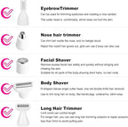 Electric Razor for Women Removal for Body Nose Hair Trimmer Face Shavers Eyebrow Legs Armpit Bikini Area Pubic Underarms Painless Rechargeable Portable 5 in 1 Womens Razors Set