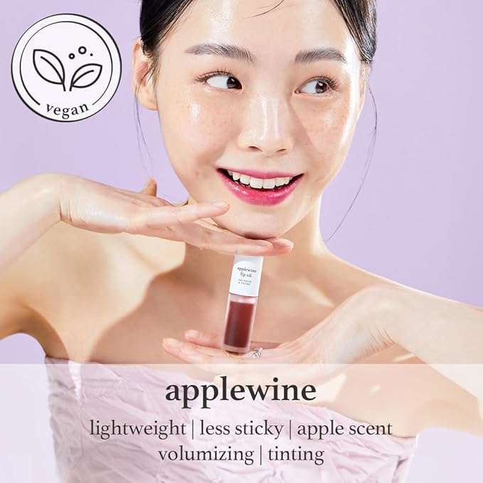 NOONI Korean Hydrating Lip Oil - Applewine | Long-Lasting, Moisturizing, Plumping, Revitalizing for Dry Lips, Waterproof, No Peel Off, Hydrating, Nourishing Crystal Clear, 0.12 FL Oz