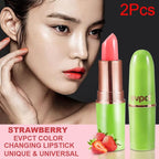 evpct 2Pcs Strawberry Color Changing Lipstick Tinted Lip Balm Gloss Stain Set Magic PH Color Changing Flower Lazy Korean Jelly Lipstick Makeup Set labiales mate 24 horas originales labial magico