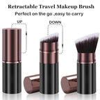 Retractable Makeup Brush, Travel Kabuki Powder Makeup Brush 2 Pack, Foundation Face Blush Brushes for Blending Liquid, Blush, Bronzer, Buffing, Sunscreen,Flawless Cosmetics