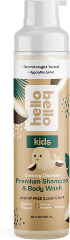 Hello Bello Kids Shampoo and Body Wash, Gentle Hypoallergenic Formula, Vegan and Cruelty-Free, Creamy Coconut Scented, 10 fl oz