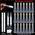 AMORIX 50PCS Lip Gloss Tubes 20ml Gold Cap Lip Gloss Containers Empty Lip Balm Tubes Refillable Cosmetic Squeeze Lipgloss Tubes + 2 x 20ml Syringes Tag Labels for DIY Lip Gloss Glitter