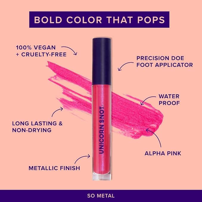 UNICORN SNOT Liquid Metal Lip Paint - Metallic Lip Gloss - Non-drying, Long-lasting Liquid Lipstick, Intense Pigment Color with Metallic Shimmer - Vegan, Cruelty-Free Makeup, Alpha Pink (Glow)