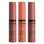 NYX PROFESSIONAL MAKEUP Butter Gloss Brown Sugar, Non-Sticky Lip Gloss - Pack Of 3 (Sugar High, Spiked Toffee, Butterscotch)