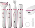 4-in-1 Electric Razor for Women - Rechargeable Painless Body & Facial Hair Remover, Bikini Trimmer for Legs, Underarm & Face, Portable Women's Shaver Set with Smooth Glide Technology