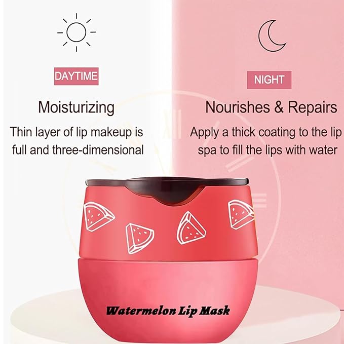 3 PCS Bee Lip Balm Honey Pot, Honey & Strawberry & Watermelon Lip Mask Overnight Moisturizing Lip Sleep Mask with Stick Hydrating & Prevention Dry and Cracked Lip Scrubs Exfoliator