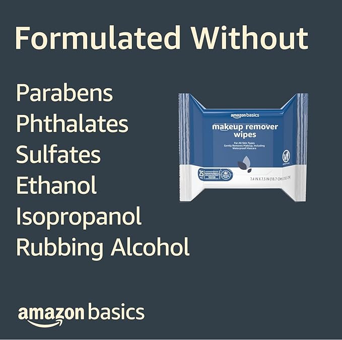 Amazon Basics Makeup Remover Wipes, 25 wipes