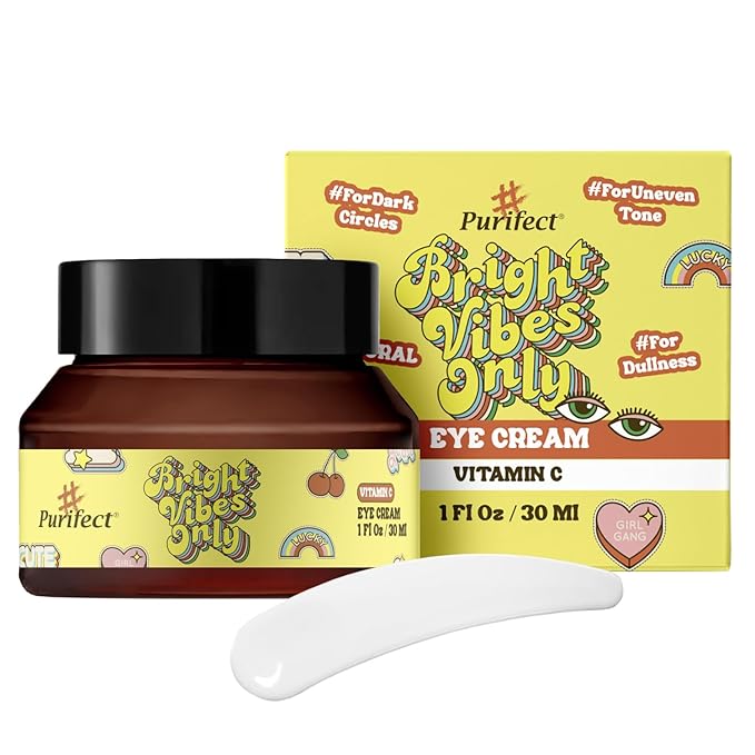 Natural Rose Water Base Vitamin C Eye Cream for Dry&Sensitive Skin | Dark Circles Wrinkles Puffiness and Bags Under Eyes | Anti Aging Nourishes | Made In USA | #Purifect 30ml (#Bright Vibes Only)