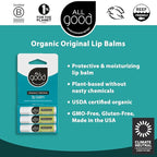 All Good Organic Lip Balm for Soft Smooth Lips - Calendula, Lavender, Olive Oil, Beeswax, Vitamin E | (Original) (3-Pack)