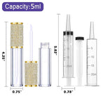 AMORIX 24 Pack Gold Crystal Lip Gloss Tubes with Wand 5ml Empty Lip Gloss Containers Lipgloss Bottles with Stoppers 2pcs Syringes + Labels for DIY Lip Gloss Balm