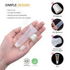 AMORIX 50PCS 10ml Lip Gloss Tubes Clear Empty Lip Balm Containers with White Cap Refillable Soft Cosmetic Squeeze Tubes for Lip Gloss Base Glitter Pigment Powder 2 Syringes + Tag Labels Stickers