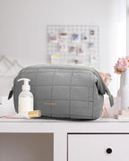 BAGSMART Makeup Bag Travel Toiletry Bag, Puffy Padded Make Up Bags for Women Makeup Organizer Case, Wide-open Pouch Purse Travel Essentials Toiletries Accessories Brushes, Gray