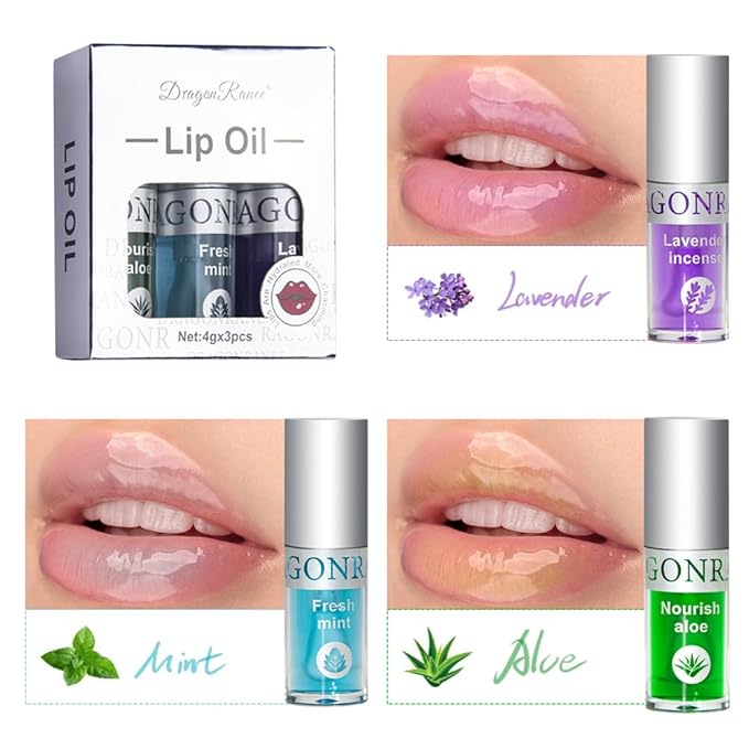 3Pcs Non-Sticky Hydrating Lip Glow Oil High Moisturizing Hydrating