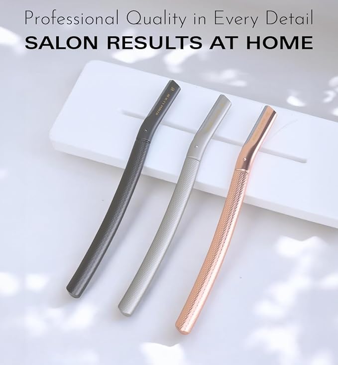 Eyebrow Razor with 6 Blades & Travel Case – Face Razors for Women & Men, Eyebrow Trimmer Shaper with Precision Cover, Facial Shaver & Dermaplaning Tool for Smooth Skin (Silver)