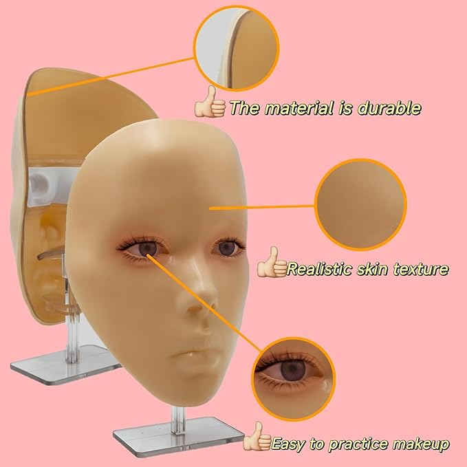 3D Makeup Practice Face, XIJIEMAO Mannequin Head For Makeup, Reusable Silicone Full Makeup Mannequin Head With Stand And Brush Set, Eye Shadow Makeup Face Board, Emerging Makeup Artist, Girl'S Gift