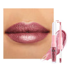 evpct Mauve Pink Metallic Glitter Lip Liner and Lipstick Combo Lip Gloss Stain Set Makeup for Women Long Lasting Waterproof 24, Dusty Rose Metallic Shimmer Frosted Iridescent Glossy Liquid Lipstick 16